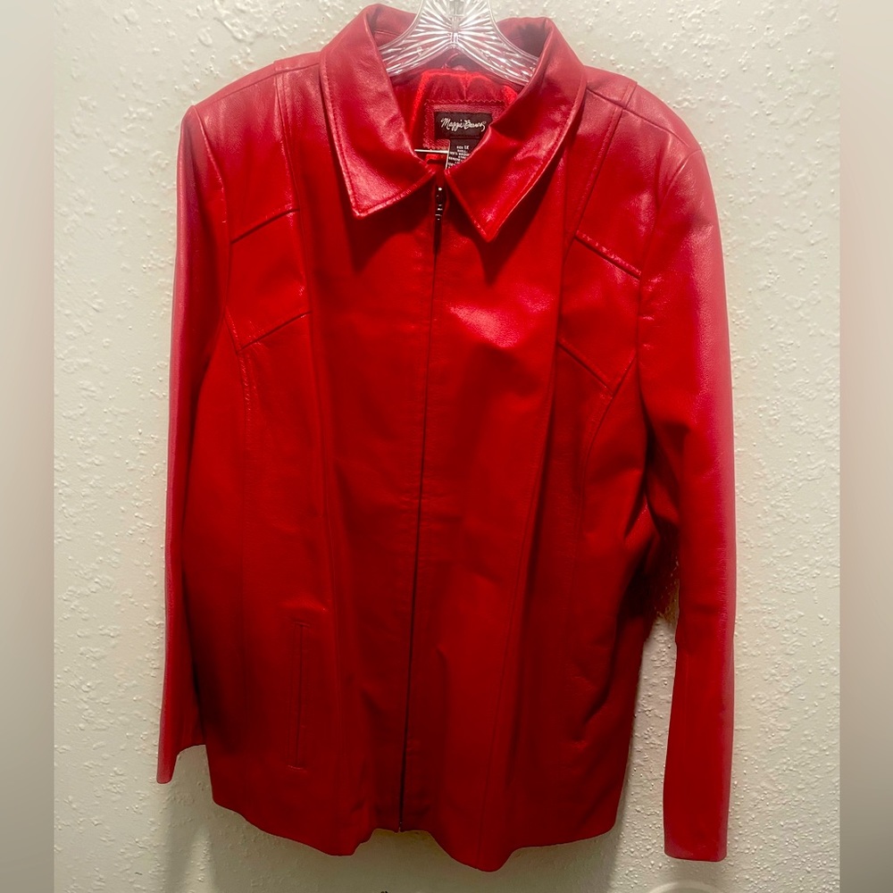 Maggie Barnes 3 Quarter length Genuine Leather Red Coat sz.1X